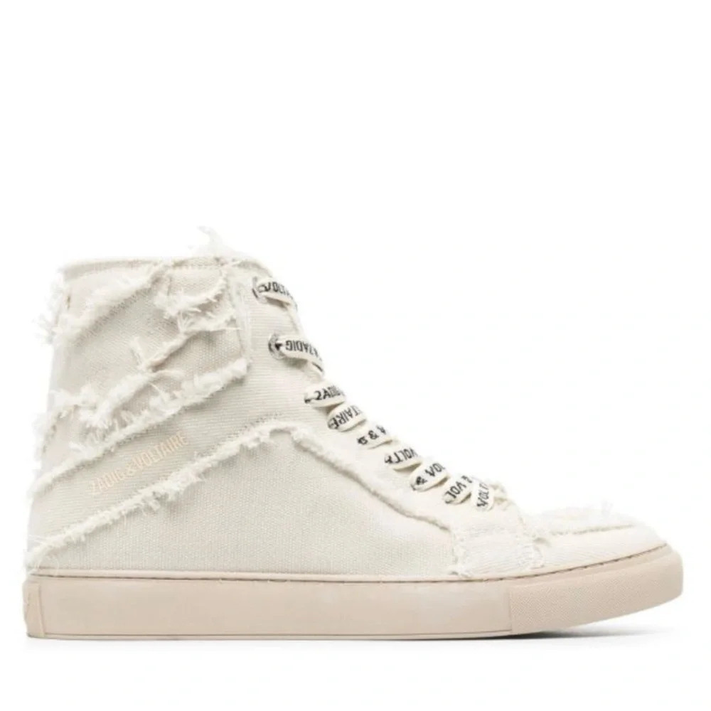 NIB Zadig & Voltaire High Flash Canvas High Tops Size 39 Flash Cream US 8 - Picture 2 of 15